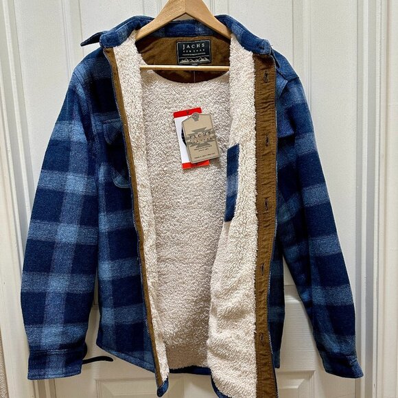 New Jachs New York Men's Wool Blend Jacket Size M Blue Plaid Sherpa Lined Ragged - Picture 2 of 14